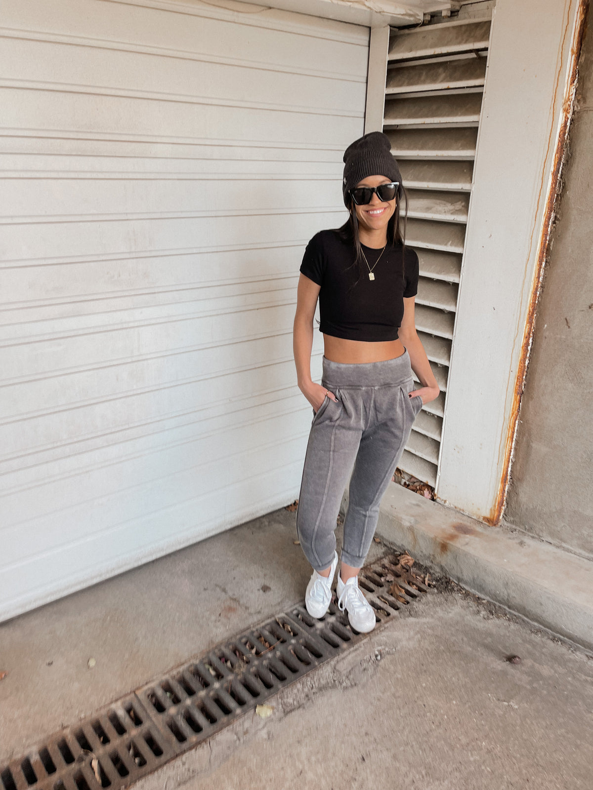 Black Micro-Ribbed Cropped Tee